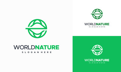 Wall Mural - World Nature eco logo template, Global leaf eco logo designs concept