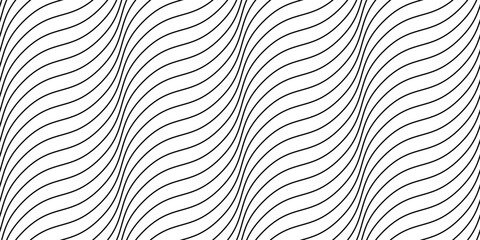 Poster - Undulate lines seamless pattern. Wave stripes repeating background. Black and white diagonal wavy texture. Simple curved linear wallpaper. Textile and fabric swatch design template. Vector