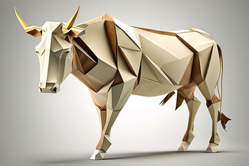 Wall Mural - Image of paper origami art. Handmade paper cow. Farm Animal. illustration, generative AI