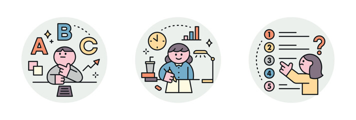Poster - education. students studying hard and taking exams. test question types, students who study late, ch