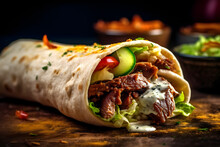Gyros Shawarma Kebab With Sauce Chicken/meat Wrap Kebab With Vegetables