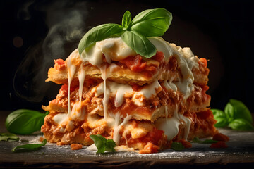 Wall Mural - lasagna with tomato sauce and basil