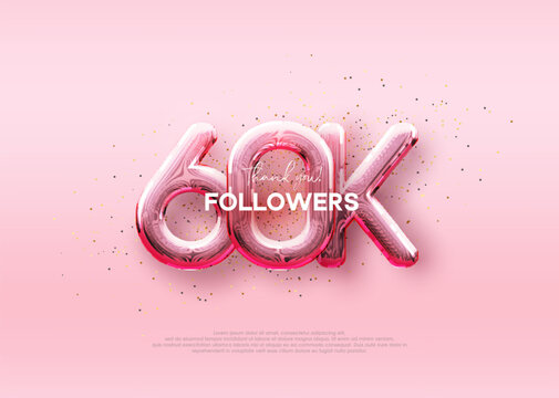 Balloon number 60k followers. luxury pink design for celebration.