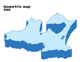 アイソメトリック、立体的な青森県の地図、県庁所在地、都道府県単位の地図のイラスト