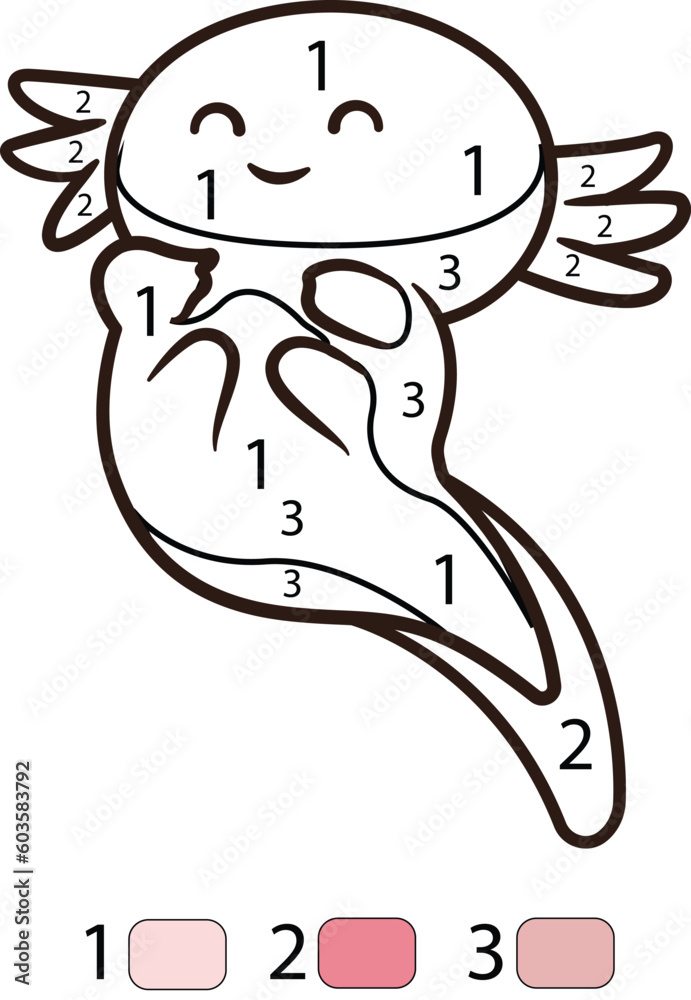 Axolot Color By Number Coloring Pages Stock Vector | Adobe Stock