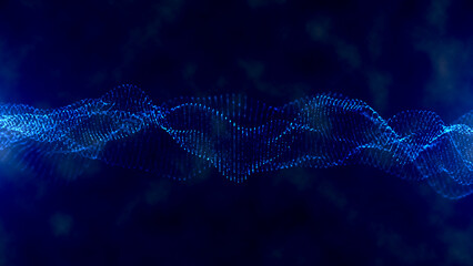 dynamic particles sound wave flowing over dark. futuristic wave of dots with moving particles. abstr