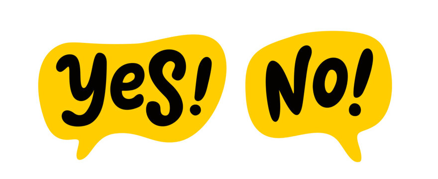 YES NO icon logo. Word yes no text on talk shape. Vector illustration yes no in speech bubble on white background. Design element for badge, sticker, mark, symbol icon and card chat. Test question