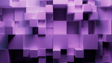 Perfectly Arranged Multisized Cube Wall. Purple, Modern Tech Background. 3D Render.