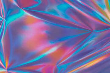 Aufkleber - Abstract holographic background 80s, 90s, 2000s style. Modern bright neon purple, blue, orange, pink metallic rainbow optimistic holographic foil texture. New wave, psychedelic retro futurism