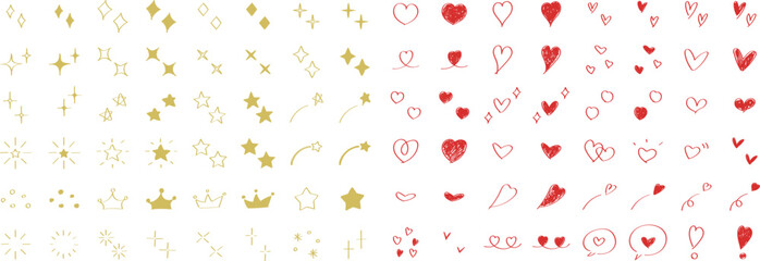 Wall Mural - かわいい手書きの星・キラキラ・ハートのセット　ベクター　アイコン　set of cute hand drawn stars and hearts