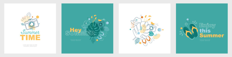 Greetings summer card set. Modern minimal design.