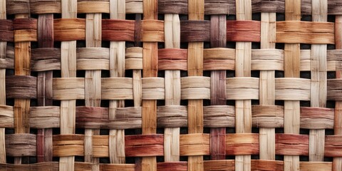 Woven pattern rattan natural background texture in light muted earth tones. Intersecting lines of garden furniture texture.