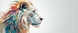 Abstract painting concept. Colorful artistic lion on lines and curves background. Animals. Generative AI.