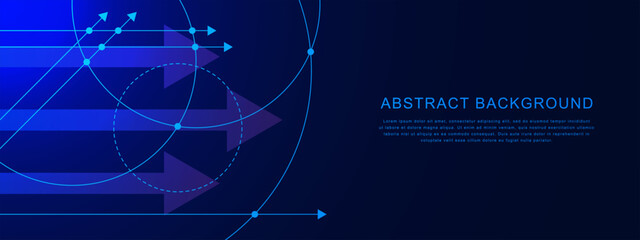 Poster - Abstract dots and lines with gradient arrow for futuristic world data network concept background. Global network, communication technology and big data visualization