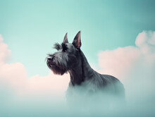 Scottish Terrier Dog Promotional Photo Beautiful Electronic Commercial Photography , Blue Background, Studio Photo, Clean Design, Pastel Colors Generative AI