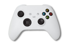 Photo Of Used White Gamepad Console Controller Isolated Over A Transparent Background, Gaming Design Elements, Flat Lay / Top View With Subtle Shadow