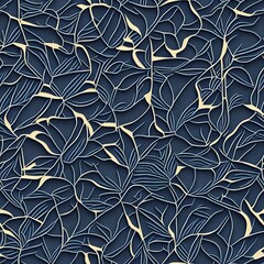 Wall Mural - Lush Leafy Delight: Seamless Pattern on a Dark Blue Background. 