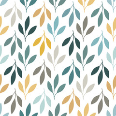 Wall Mural - Abstract outlined leaves and branches seamless pattern. Vector foliage silhouettes.