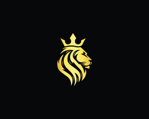 Sticker - King Lion Crown Symbols. Brand Identity Icon. Vector Template Illustration. Elegant Gold Leo Animal Logo Design. Premium Luxury Royal Concept.