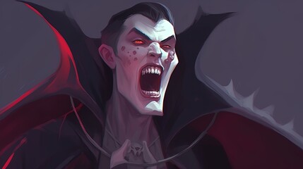 Wall Mural - A vampire with fangs and a cape. Fantasy concept , Illustration painting. Generative AI