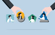 © Yossakorn - Matching employees with correct roles, team management for success or best productivity, put the  right man on the right job concept, and Businessman hands putting employees to fit into various slots.