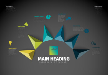 Poster - Vector dark multipurpose Infographic template with big blue and green triangle arrows