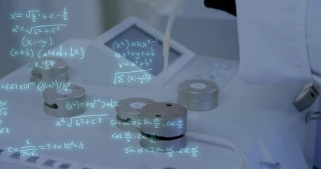 Poster - Animation of mathematical equations over african american doctor with blood bag