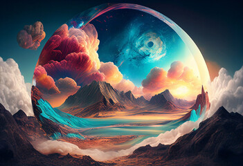 Wall Mural - Fantasy alien planet. Mountain. 3D illustration of a fantasy planet. generative ai