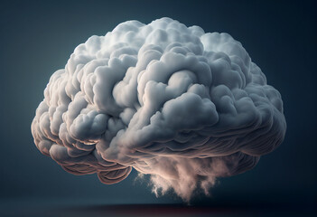 Brainstorming concept as a human brain with a stormy sky as a 3D illustration. Generative ai