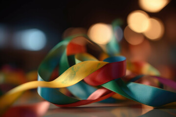 a close-up of a colorful ribbon representing mental health awareness - generative ai