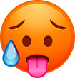 Top quality emoticon. Hot emoji. Overheated emoticon, red face with tongue stuck out. Yellow face emoji. Popular element. Detailed emoji icon from the Telegram app.