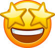 © vadymstock - Top quality emoticon. Starry eyed emoji. Excited emoticon face with yellow star shaped eyes and happy wide opened mouth. Yellow face emoji.  Popular element. Detailed emoji icon from the Telegram app.