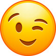 Top quality emoticon. Winking Face. Eye wink emoji. Yellow face emoji. Popular element. Detailed emoji icon from the Telegram app.
