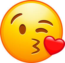 Top Quality Emoticon. Kiss Emoji. Love Emoticon With Lips Blowing A Kiss, Winking Yellow Face With Red. Yellow Face Emoji. Popular Element. Detailed Emoji Icon From The Telegram App.