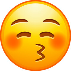 Poster - Top quality emoticon. Kissing emoji with closed eyes. Kiss emoticon with happy blushing face. Yellow face emoji. Popular element. Detailed emoji icon from the Telegram app.