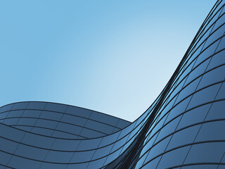 Poster - 3D render of futuristic architecture, Skyscraper building with curve glass window.