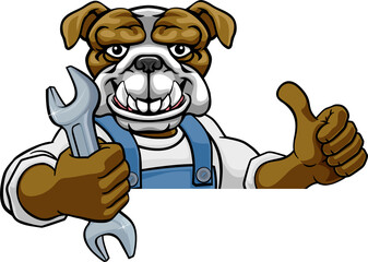 Poster - Bulldog Plumber Or Mechanic Holding Spanner