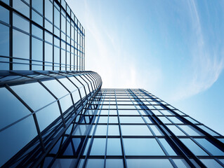 Poster - 3D render of futuristic architecture, Skyscraper building with glass window.