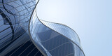 Fototapeta Do przedpokoju - Low angle view of futuristic architecture, Skyscraper of office building with curve glass window, 3D rendering.