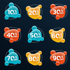 Canvas Print - sale icon, logo or label set. 3d abstract liquid shape design. 10, 20, 30, 40, 50, 60, 70, 80, 90 pr