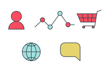 Poster - digital marketing app services flat line color isolated vector icons set. communication. editable cl