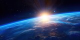 Fototapeta Kosmos - Blue Earth Sunlight in Space. Global Perspective. Generative AI illustrations.