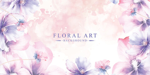 Poster - Abstract floral art vector background. Hand drawn flowers line art botanical watercolor. Use by Template design, invitation card, banner, print, greeting card, poster, wallpaper, cover decoration.