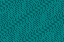 Black Water Wave Lines Fabric Pattern On Teal Green Background Vector. Abstract Liquid Wavy Stripes Pattern. Diagonal Optical Illusion Curve Strips. Wall And Floor Ceramic Tiles Pattern.