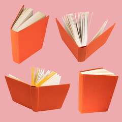 Wall Mural - collection of various books isolated on pink background. each one is shot separately.