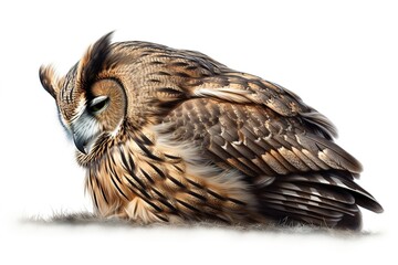 Poster - sleeping owl isolated on white background. Generated by AI