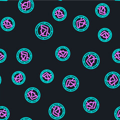 Poster - Line Ancient coin icon isolated seamless pattern on black background. Vector