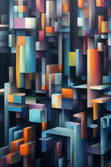 Aufkleber -  An abstract painting featuring a grid of intersecting geometric shapes in a monochromatic color palette, creating a sense of order and structure. Generative AI technology.