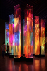 Poster - A sculptural installation composed of transparent geometric panels, Generative AI technology.