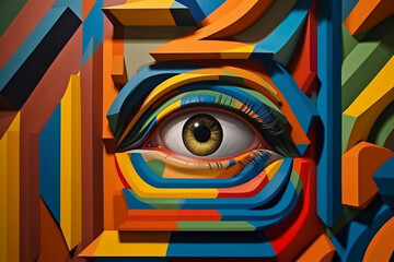 Poster -  digital artwork utilizing optical illusions and geometric distortions, challenging the viewer's perception Generative AI technology.